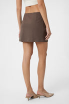 Antioch-Kahve Yırtmaçlı Kadın Mini Etek-Etek-4-Milagron.com