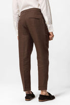 Antioch-Kahve Yüksek Bel %100 Keten Pileli Erkek Pantolon-Kumaş Pantolon-6-Milagron.com