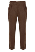 Antioch-Kahve Yüksek Bel %100 Keten Pileli Erkek Pantolon-Kumaş Pantolon-7-Milagron.com