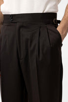 Antioch-Kahve Yüksek Bel İtalyan Kalıp Pileli Erkek Pantolon-Kumaş Pantolon-3-Milagron.com