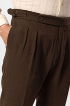 Antioch-Kahve Yüksek Bel Keten Karışımlı Duble Paça Erkek Pantolon-Pantolon-4-Milagron.com