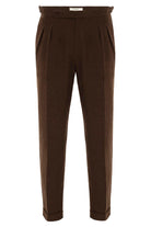 Antioch-Kahve Yüksek Bel Keten Karışımlı Duble Paça Erkek Pantolon-Pantolon-6-Milagron.com