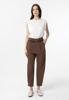 Antioch-Kahve Yüksek Bel Paçası Düğmeli Fit Kadın Pantolon-Kumaş Pantolon-2-Milagron.com
