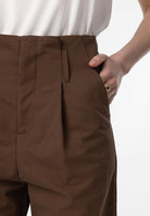 Antioch-Kahve Yüksek Bel Paçası Düğmeli Fit Kadın Pantolon-Kumaş Pantolon-5-Milagron.com