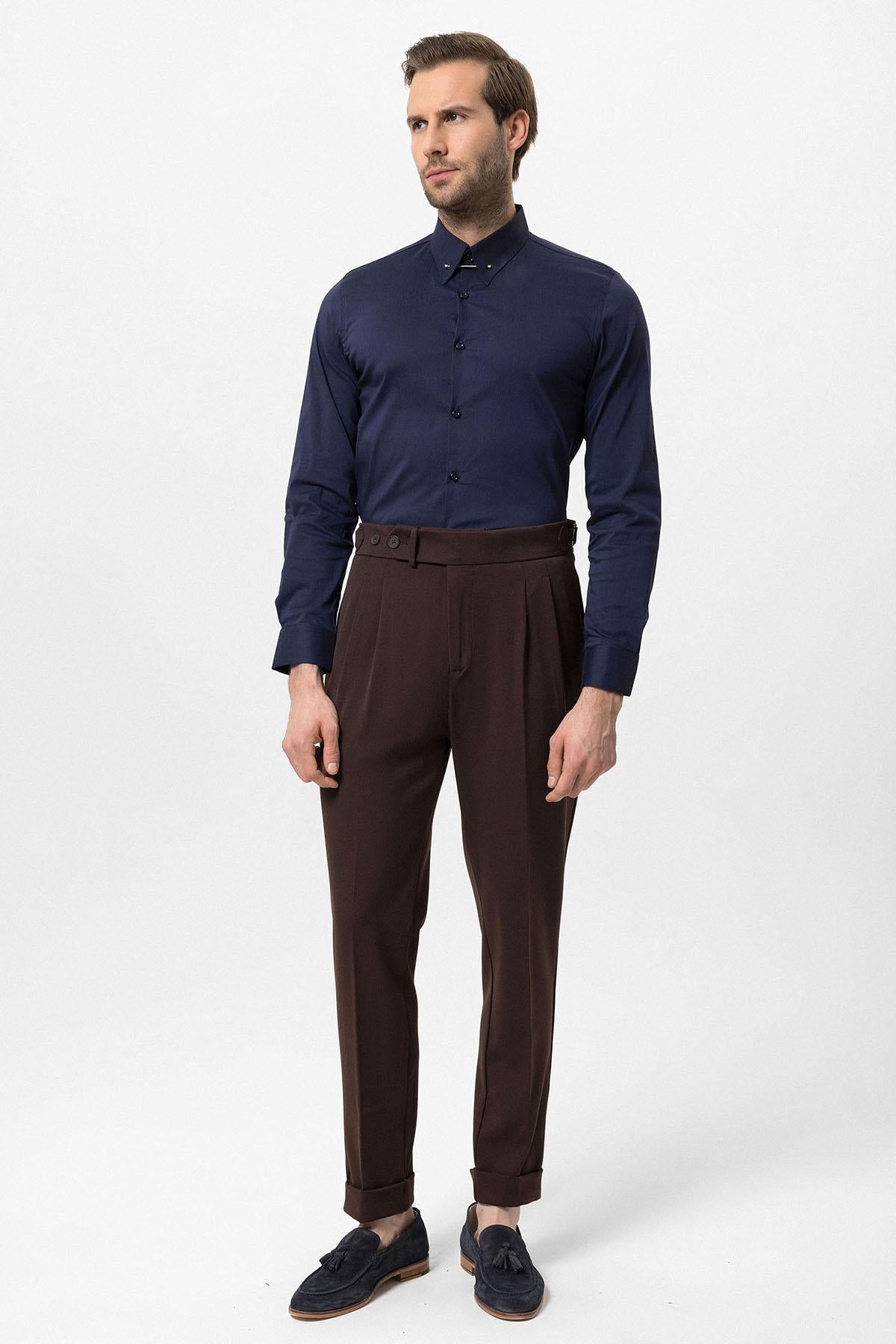 Antioch-Kahve Yüksek Bel Pileli Carrot Fit Erkek Pantolon-Pantolon-3-Milagron.com