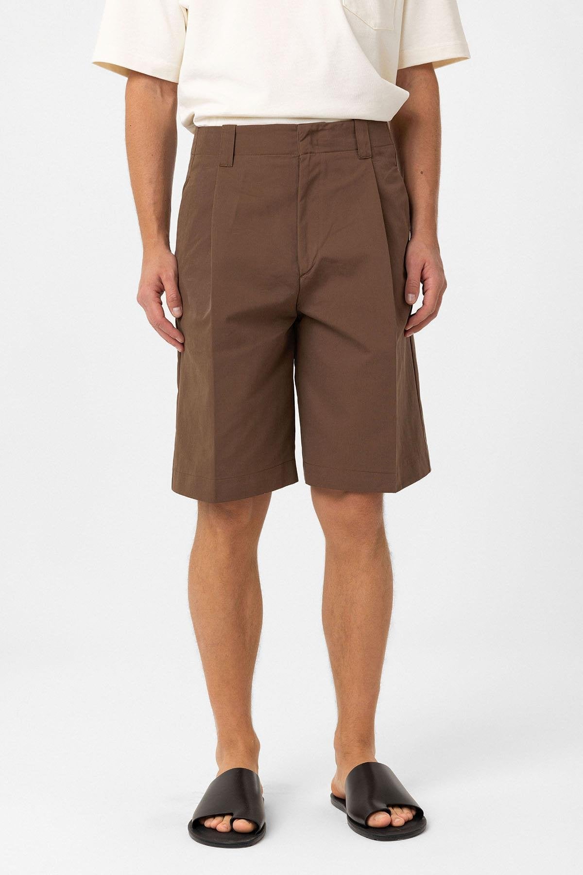 Antioch-Kahve Yüksek Bel Pileli Relaxed Bermuda Erkek Şort-Şort-1-Milagron.com
