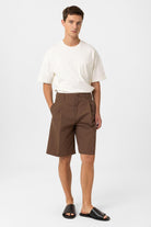Antioch-Kahve Yüksek Bel Pileli Relaxed Bermuda Erkek Şort-Şort-2-Milagron.com