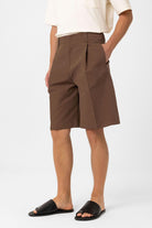 Antioch-Kahve Yüksek Bel Pileli Relaxed Bermuda Erkek Şort-Şort-3-Milagron.com