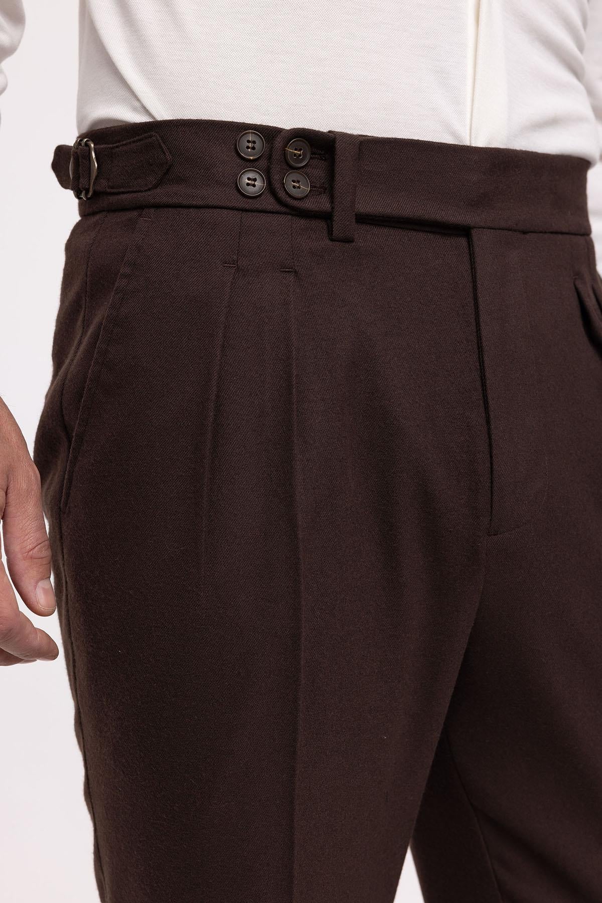 Antioch-Kahve Yün Görünümlü Yüksek Bel Pileli Erkek Pantolon-Pantolon-5-Milagron.com