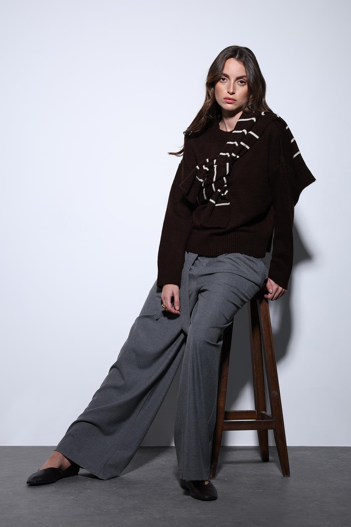 Antioch-Antioch Kahve Yün Karışımlı Kadın Kazak-Kazak-1-Milagron.com