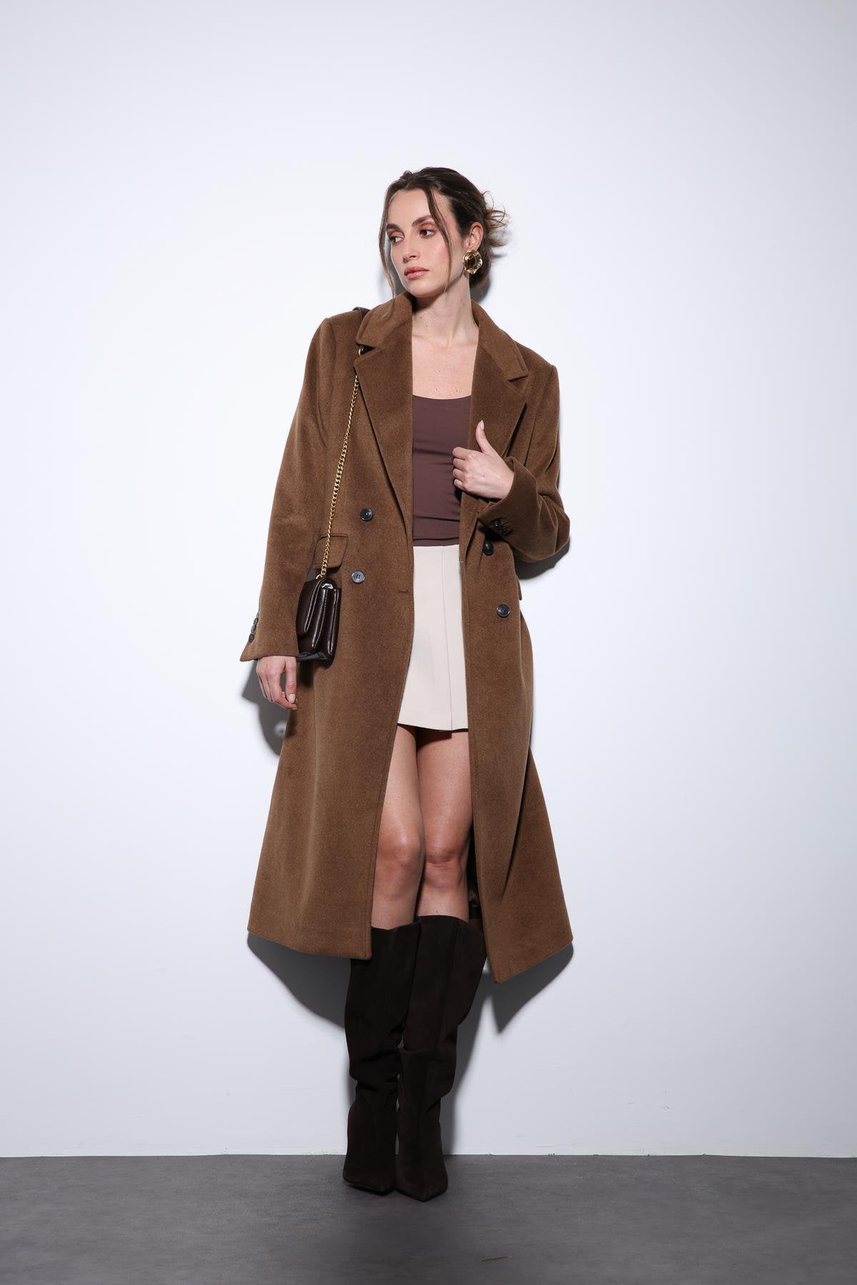 Antioch-Kahve Yün Karışımlı Kruvaze Kadın Kaban-Kaban-2-Milagron.com