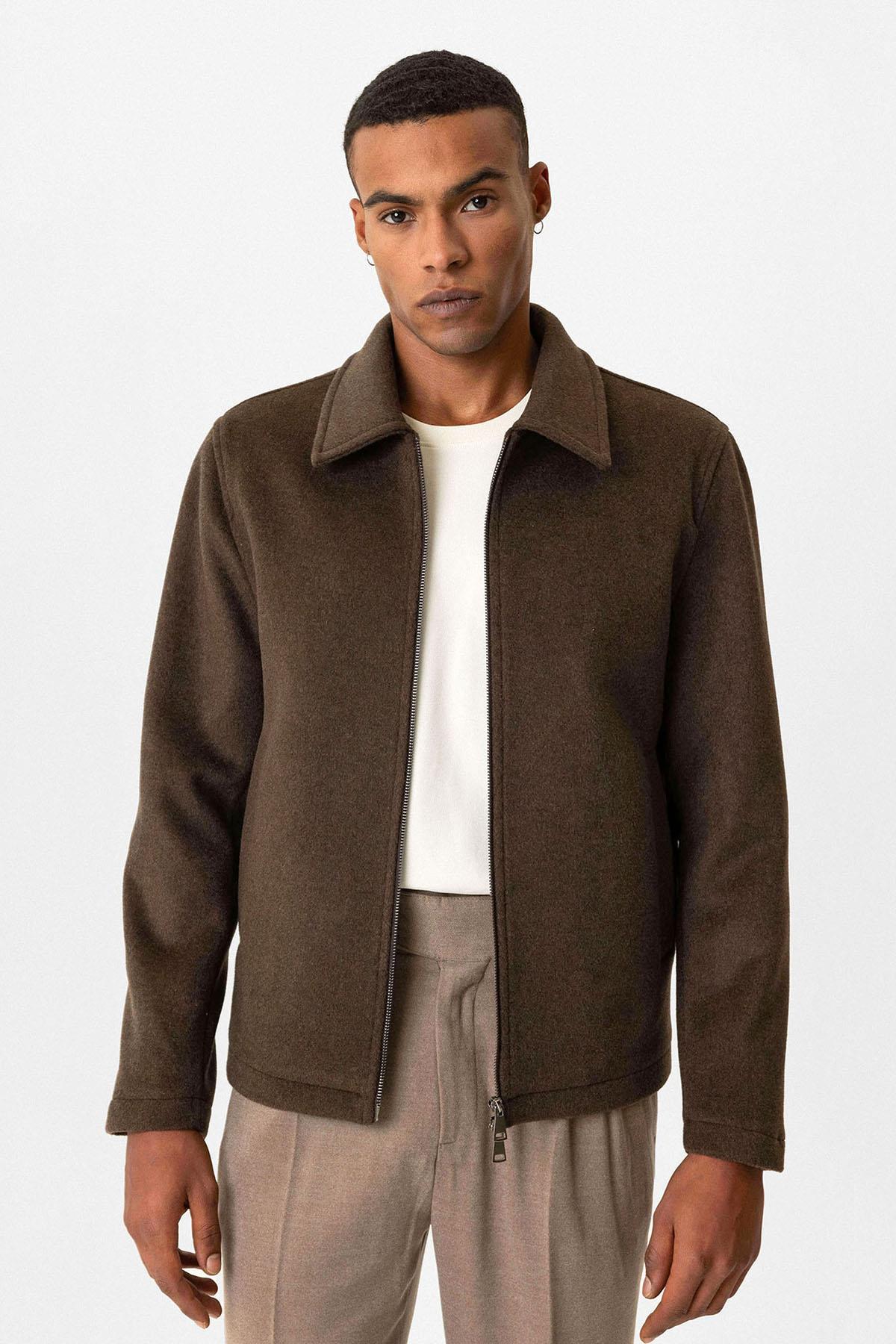 Antioch-Kahve Yün Karışımlı Mevsimlik Erkek Mont-Mont-1-Milagron.com