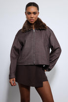 Antioch-Kahve Yün Karışımlı Suni Kürk Yaka Ceket-Ceket-6-Milagron.com