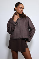 Antioch-Kahve Yün Karışımlı Suni Kürk Yaka Ceket-Ceket-8-Milagron.com