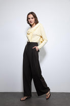 Antioch-Kahve çizgili Geniş Paça Pantolon-Kumaş Pantolon-5-Milagron.com