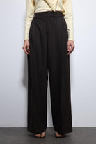 Antioch-Kahve çizgili Geniş Paça Pantolon-Kumaş Pantolon-6-Milagron.com