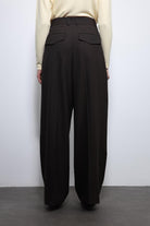 Antioch-Kahve çizgili Geniş Paça Pantolon-Kumaş Pantolon-8-Milagron.com