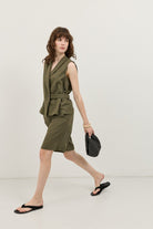 Antioch Keten Karışımlı Kruvaze Kadın Yelek