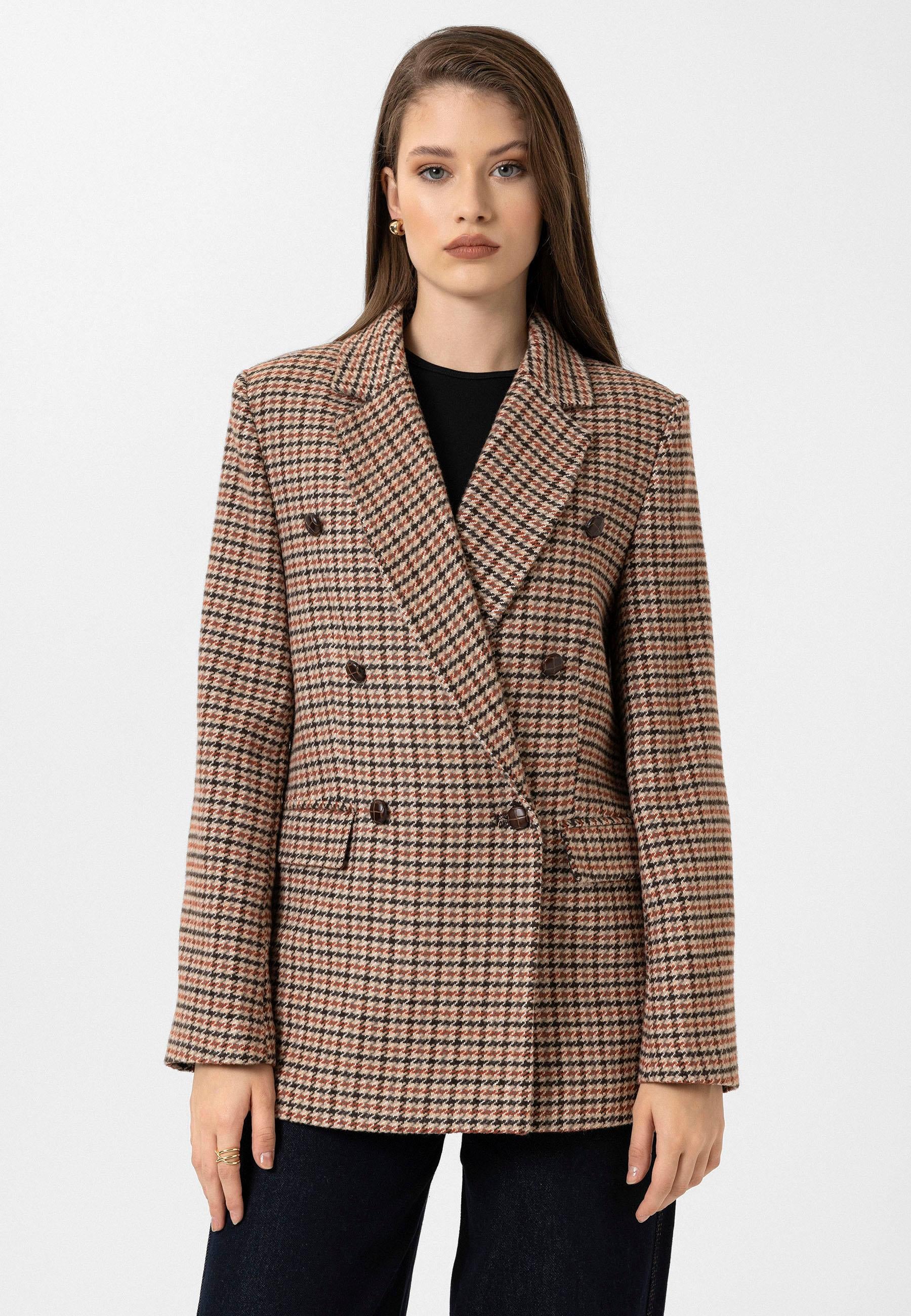 Antioch-Kiremit Kadın Kazayağı Desenli Blazer Ceket-Blazer Ceket-1-Milagron.com