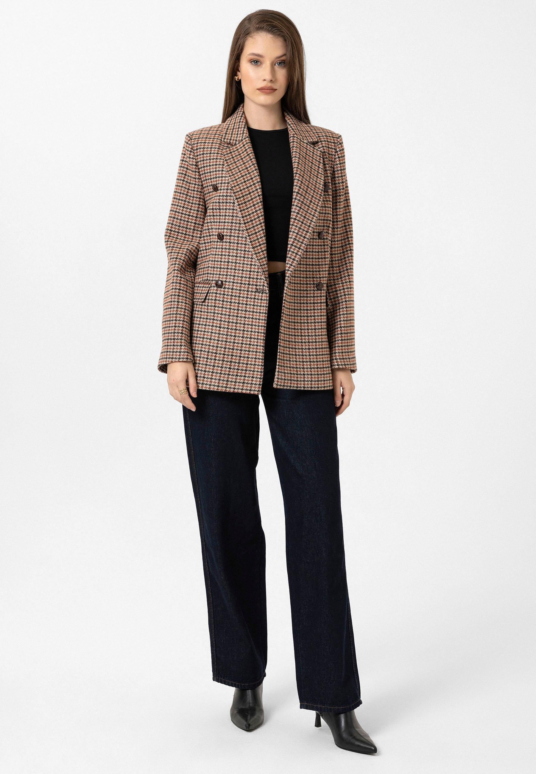 Antioch-Kiremit Kadın Kazayağı Desenli Blazer Ceket-Blazer Ceket-2-Milagron.com