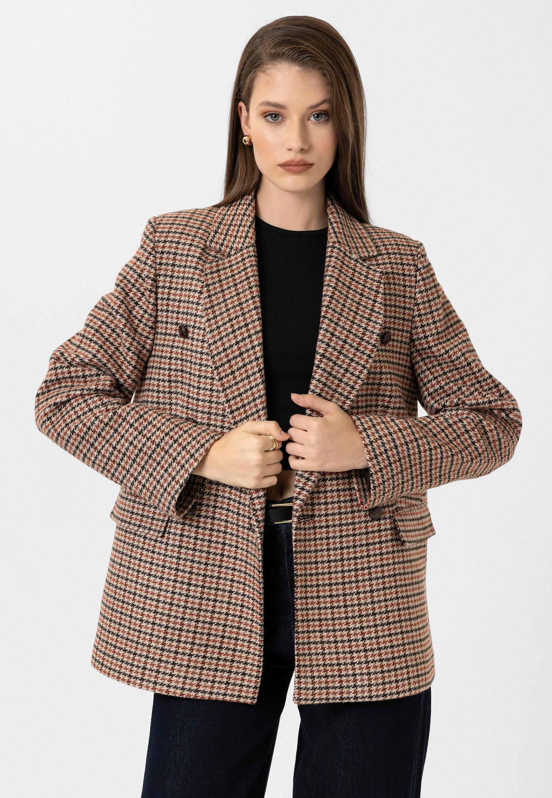 Antioch-Kiremit Kadın Kazayağı Desenli Blazer Ceket-Blazer Ceket-5-Milagron.com