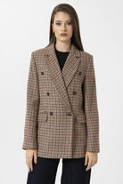 Antioch-Kiremit Kadın Kazayağı Desenli Blazer Ceket-Ceket-1-Milagron.com