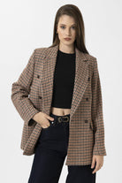 Antioch-Kiremit Kadın Kazayağı Desenli Blazer Ceket-Ceket-3-Milagron.com