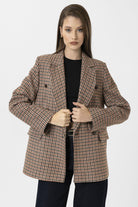 Antioch-Kiremit Kadın Kazayağı Desenli Blazer Ceket-Ceket-5-Milagron.com