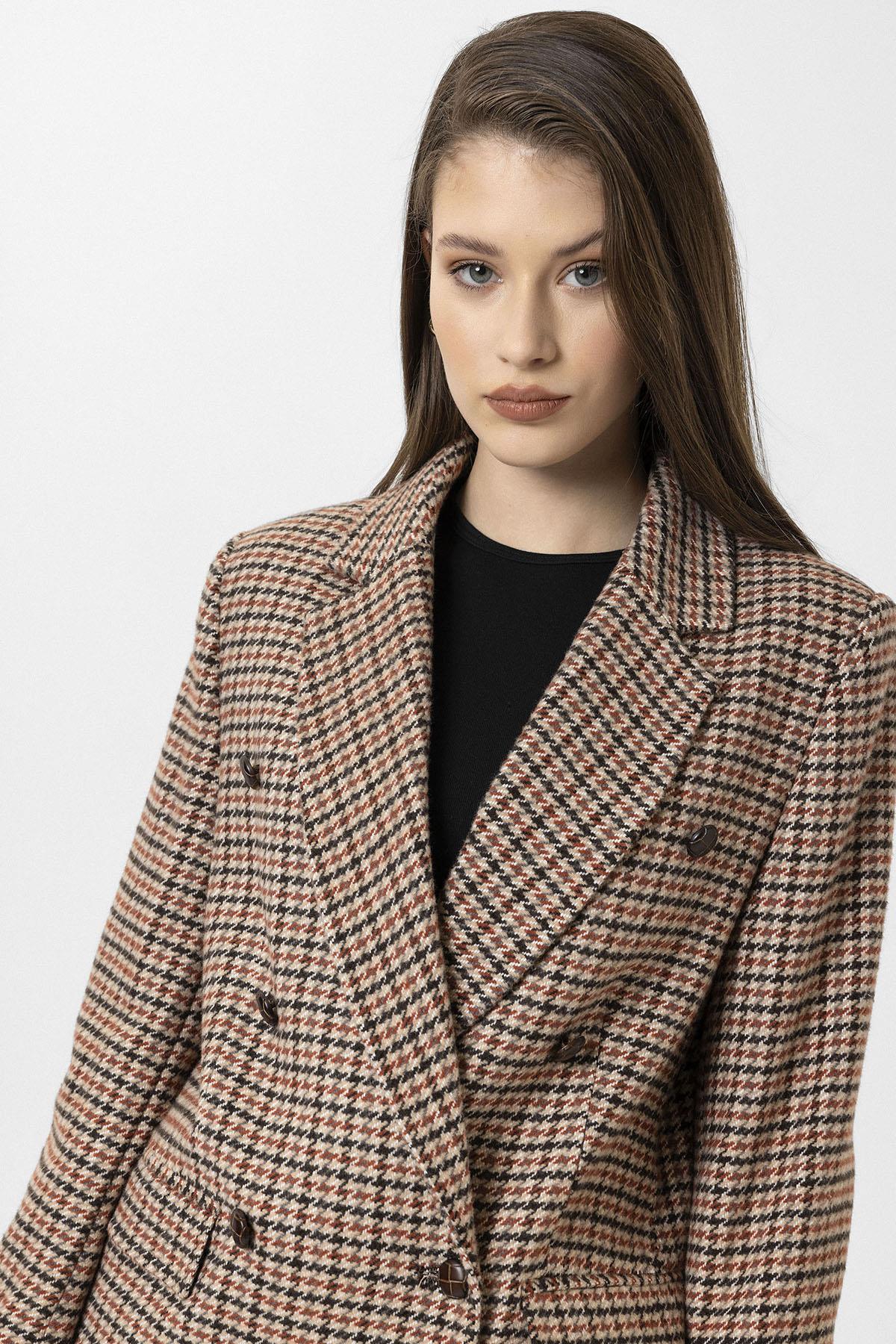 Antioch-Kiremit Kadın Kazayağı Desenli Blazer Ceket-Ceket-6-Milagron.com