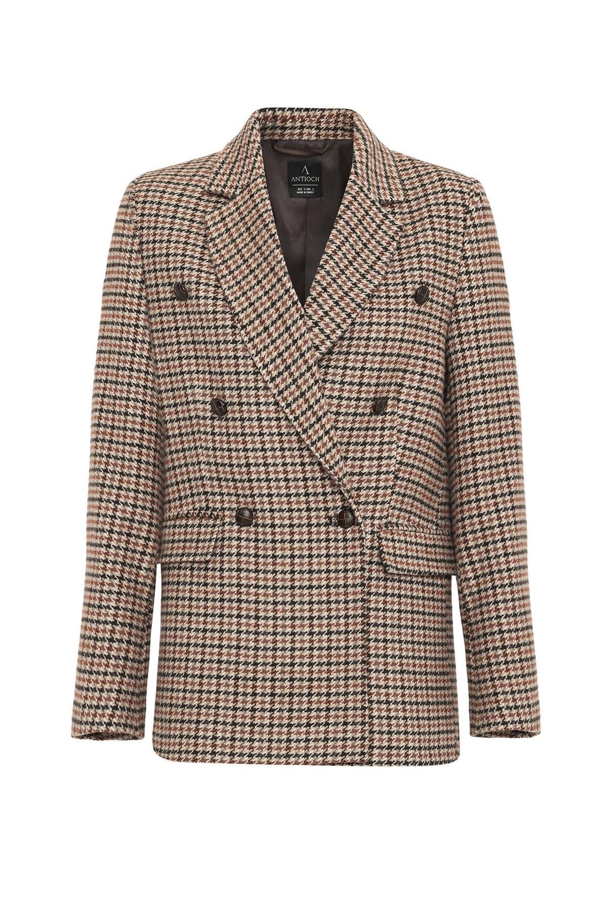 Antioch-Kiremit Kadın Kazayağı Desenli Blazer Ceket-Ceket-8-Milagron.com