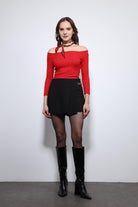 Antioch-Kırmızı Açık Omuz Detaylı Top-Top-1-Milagron.com