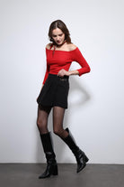 Antioch-Kırmızı Açık Omuz Detaylı Top-Top-2-Milagron.com