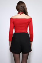 Antioch-Kırmızı Açık Omuz Detaylı Top-Top-6-Milagron.com