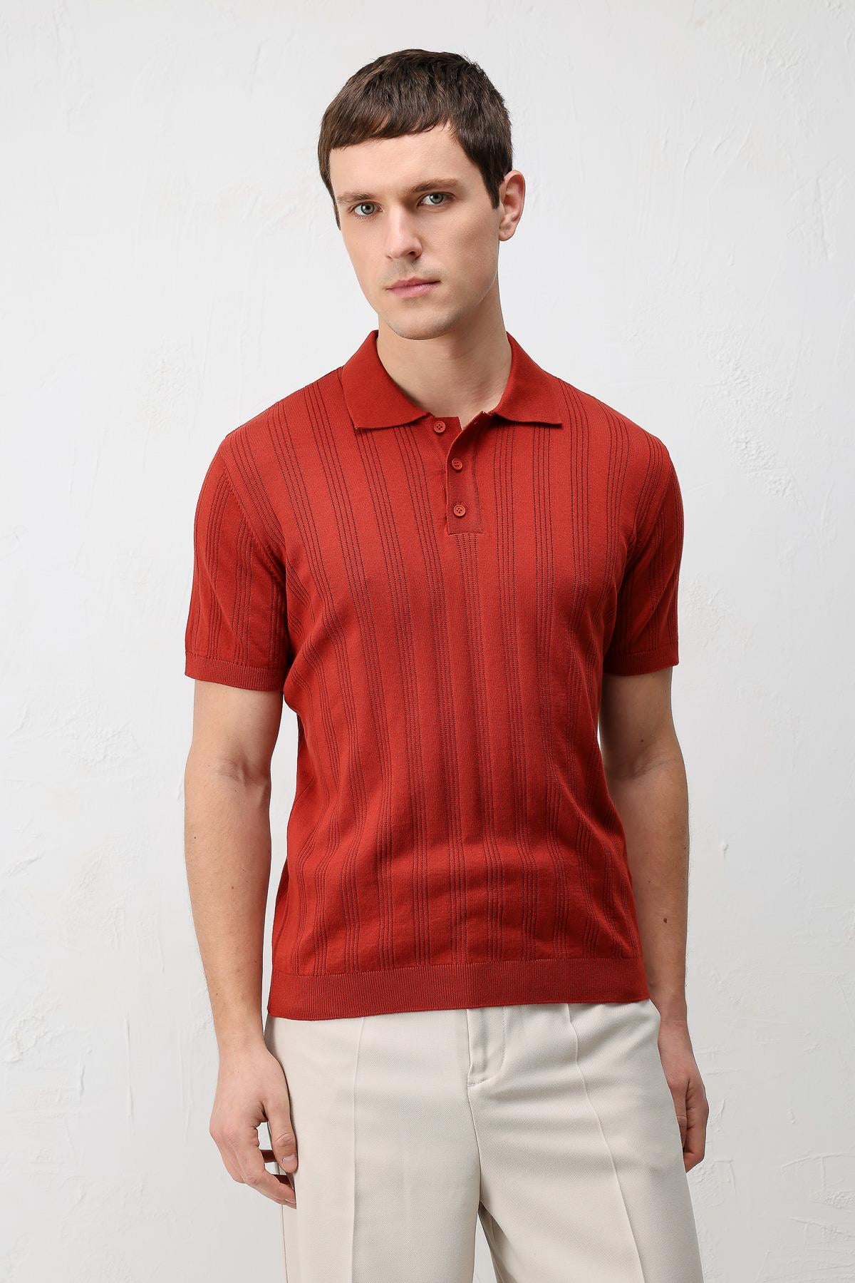 Antioch Kırmızı Dokulu Triko Erkek Polo T-Shirt