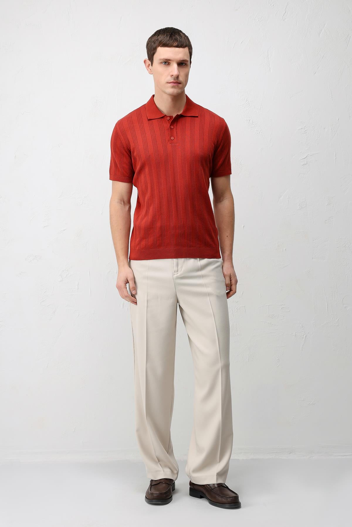 Antioch Kırmızı Dokulu Triko Erkek Polo T-Shirt