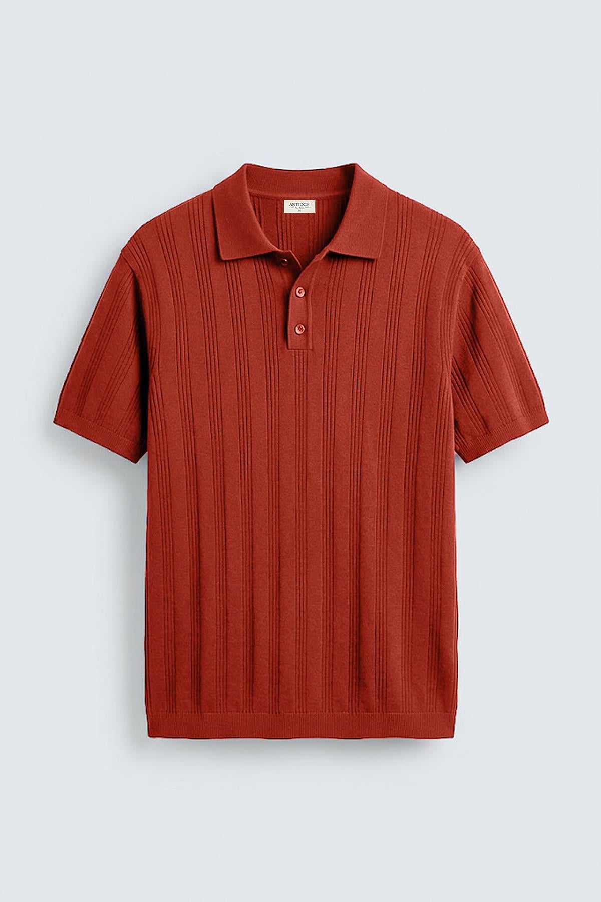 Antioch Kırmızı Dokulu Triko Erkek Polo T-Shirt