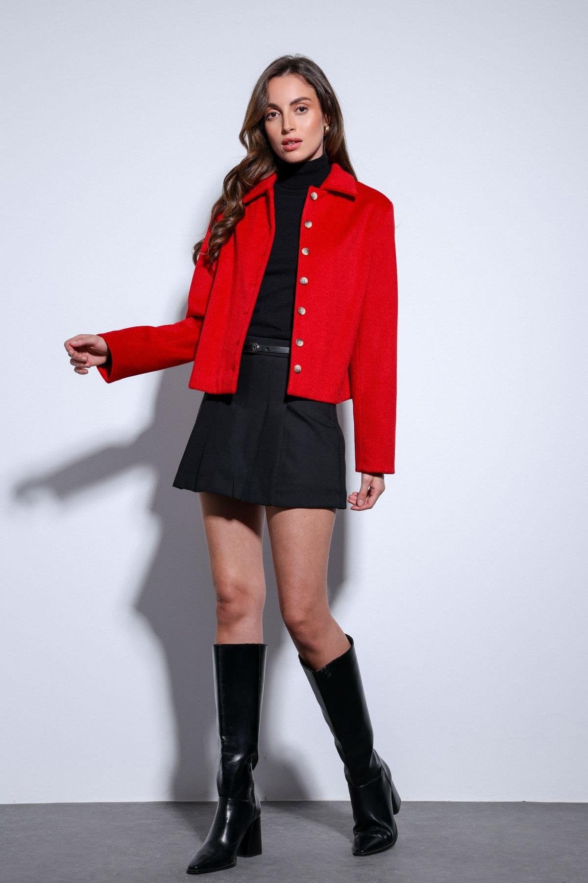 Antioch-Antioch Kırmızı Gömlek Yaka Kısa Kaşe Ceket-Ceket-5-Milagron.com