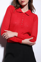 Antioch-Kırmızı Polo Yaka Desenli Triko Kadın Kazak-Kazak-5-Milagron.com