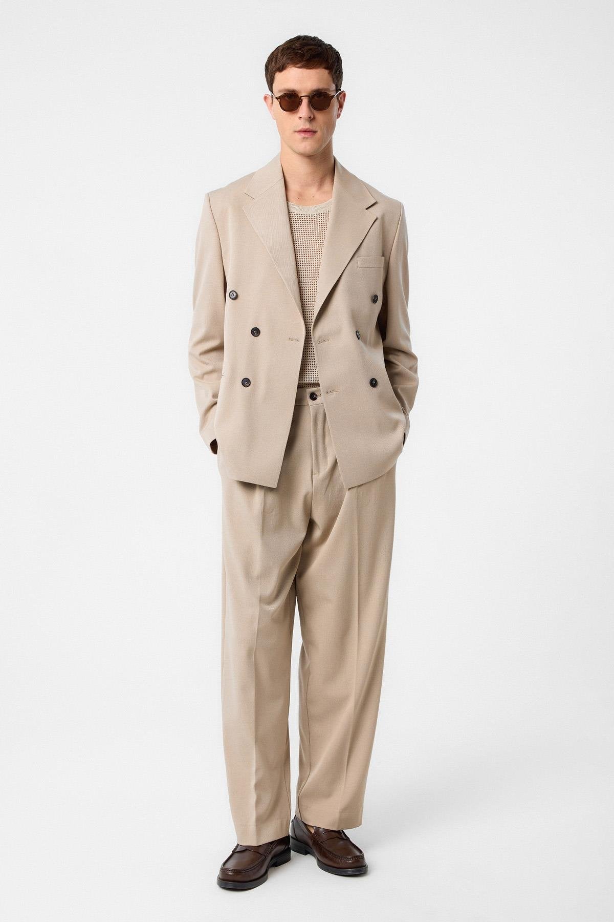 Antioch-Koyu Bej Relax Fit Kruvaze Erkek Blazer Ceket-Blazer Ceket-2-Milagron.com