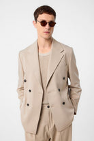 Antioch-Koyu Bej Relax Fit Kruvaze Erkek Blazer Ceket-Blazer Ceket-3-Milagron.com