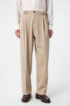 Antioch-Koyu Bej Yüksel Bel Relax Fit Pileli Erkek Pantolon-Kumaş Pantolon-1-Milagron.com