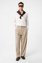 Antioch-Koyu Bej Yüksel Bel Relax Fit Pileli Erkek Pantolon-Kumaş Pantolon-2-Milagron.com