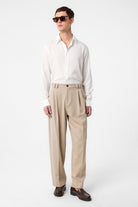 Antioch-Koyu Bej Yüksel Bel Relax Fit Pileli Erkek Pantolon-Kumaş Pantolon-3-Milagron.com