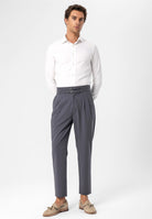 Antioch-Koyu Gri Yüksek Bel Toka Kemerli Pileli Kumaş Pantolon-Pantolon-2-Milagron.com