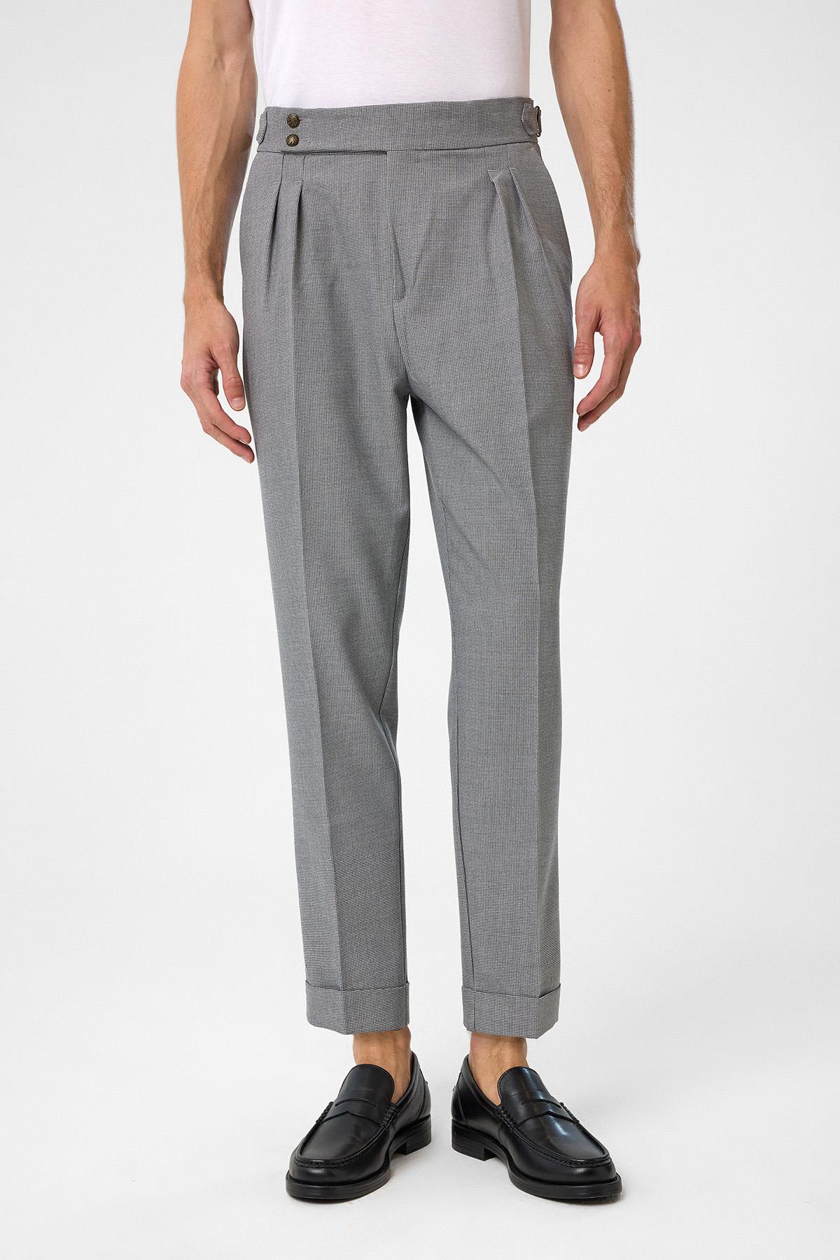 Antioch-Koyu Gri Yüksek Bel Yandan Tokalı Pileli Kumaş Pantolon-Kumaş Pantolon-1-Milagron.com