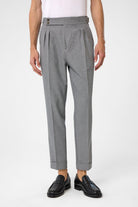 Antioch-Koyu Gri Yüksek Bel Yandan Tokalı Pileli Kumaş Pantolon-Kumaş Pantolon-1-Milagron.com