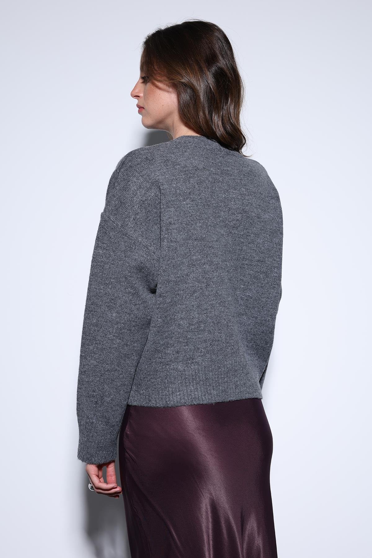 Antioch-Antioch Koyu Gri Yün Karışımlı Kadın Kazak-Kazak-5-Milagron.com