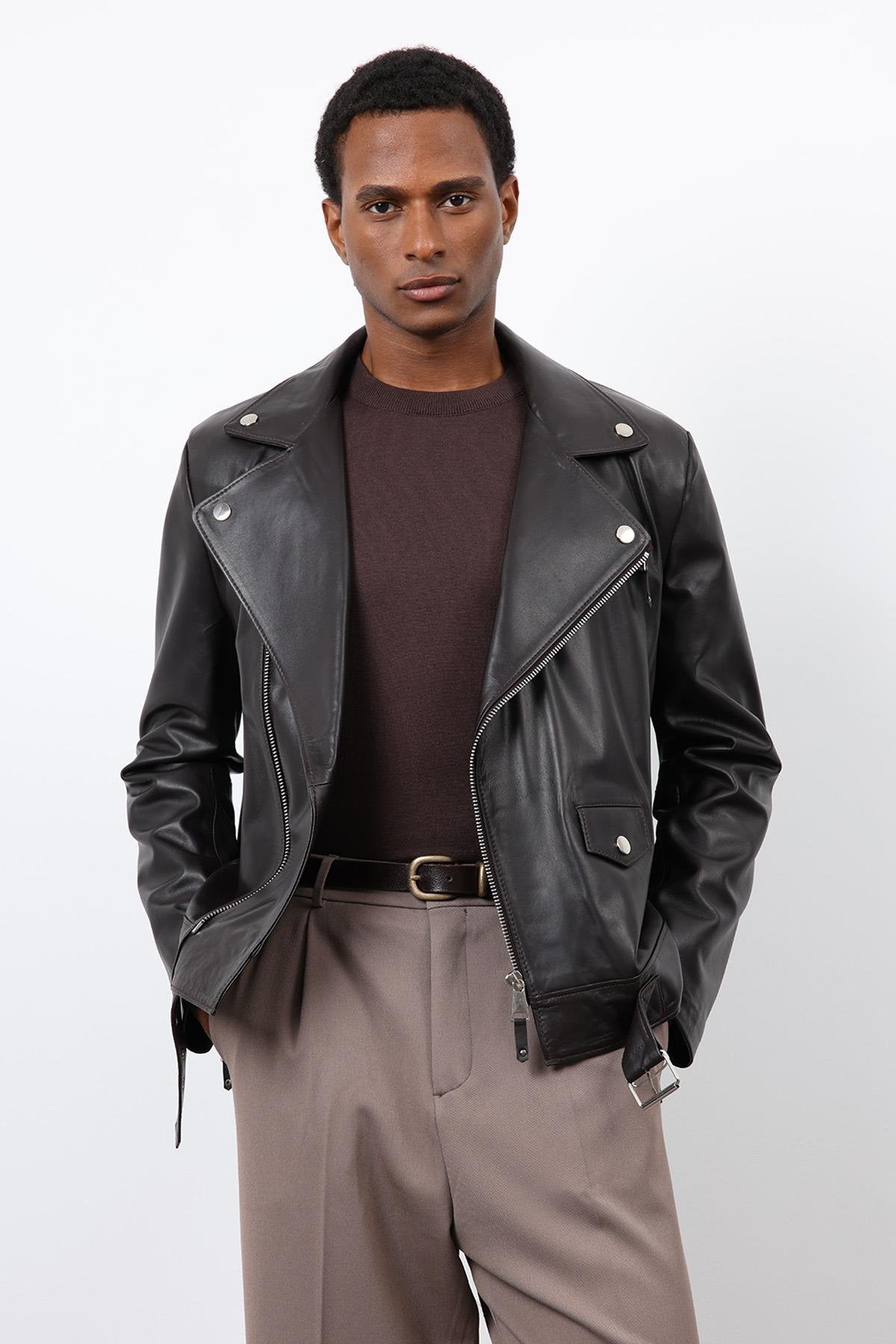 Antioch-Koyu Kahve 100% Deri Biker Ceket-Ceket-4-Milagron.com