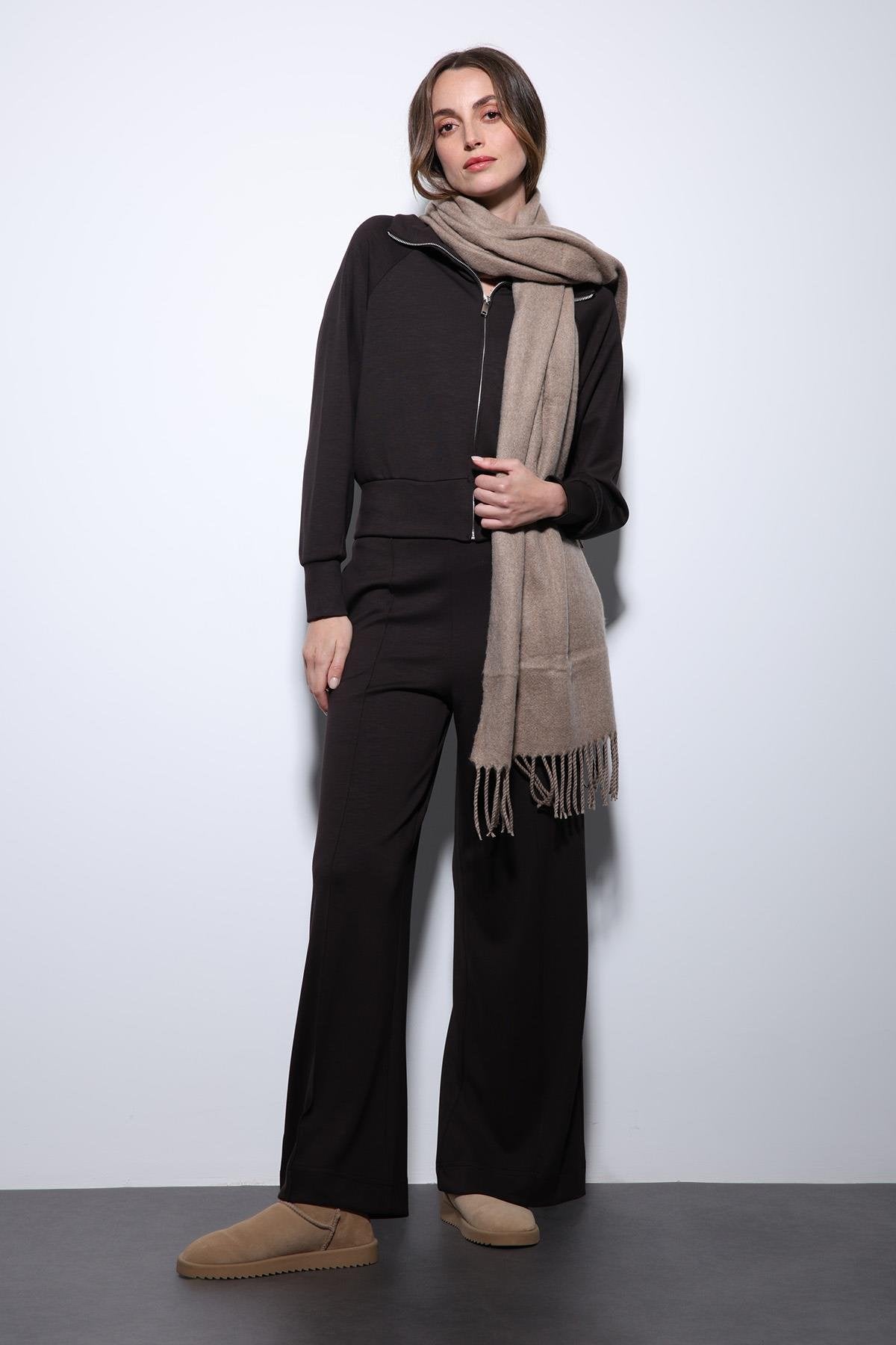 Antioch-Koyu Kahve Fermuarlı Kadın Eşofman Takım-Takım-1-Milagron.com