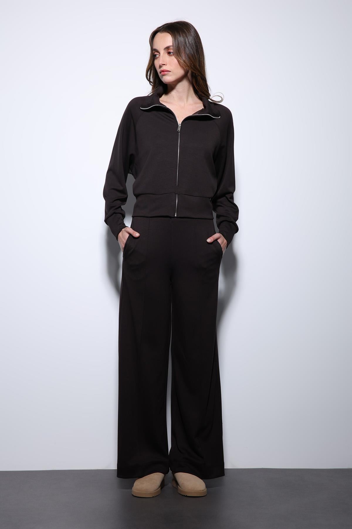 Antioch-Koyu Kahve Fermuarlı Kadın Eşofman Takım-Takım-5-Milagron.com